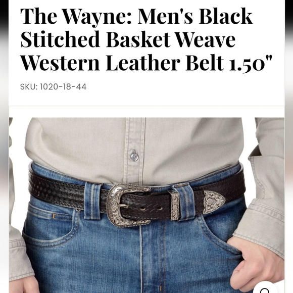 Bull Hide Belt Co. The Wayne Basket Weave Embossed Leather Belt Black Size 44 - Picture 2 of 15